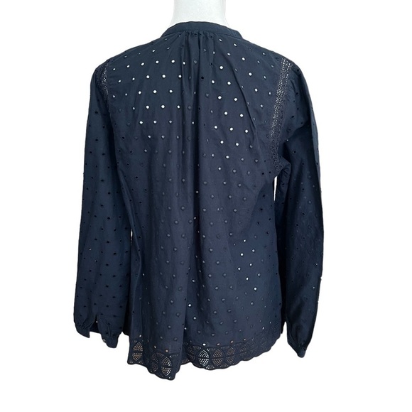 J. CREW Navy Blue Eyelet Button Up Blouse - Picture 4 of 6